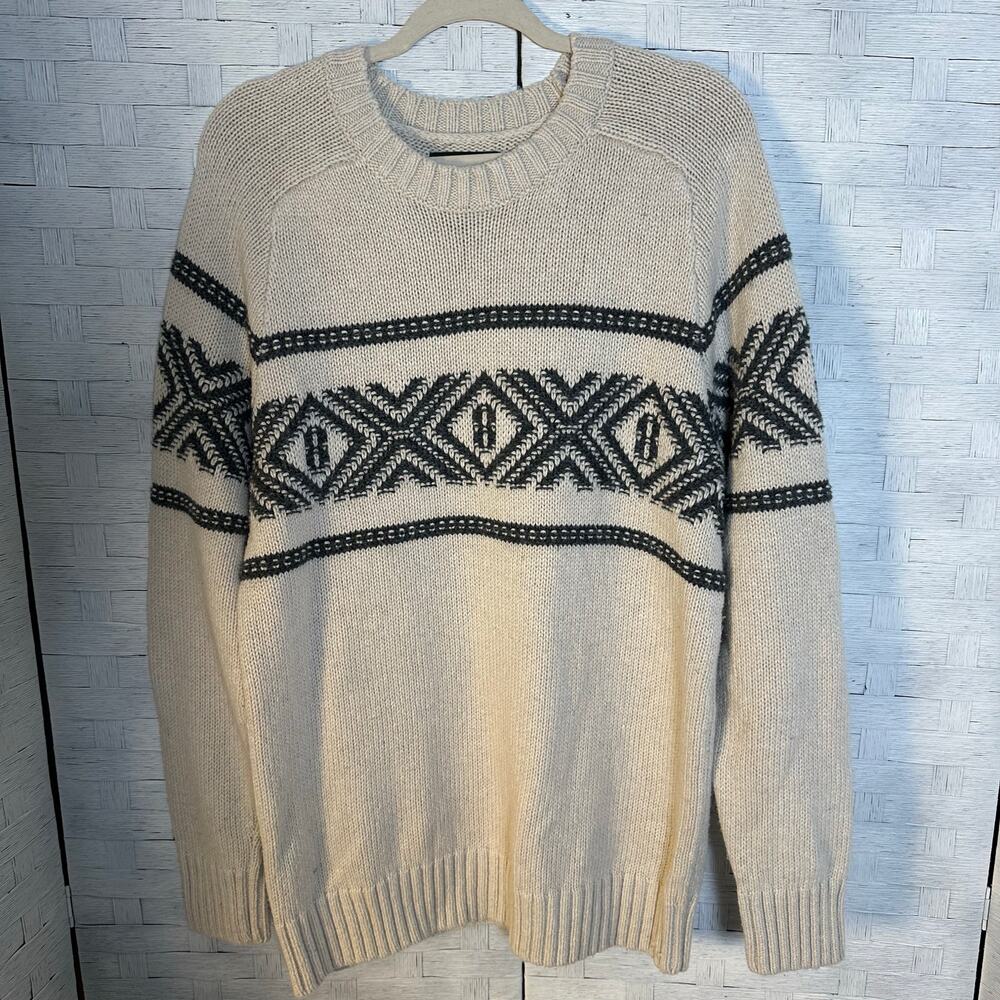 Eddie Bauer sweater cotton wool blend cream blue fair aisle fisherman’s utility